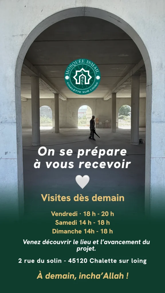 Affiche « On se prépare à vous recevoir » : visites du chantier le vendredi de 18 h à 20 h, le samedi et le dimanche de 14 h à 18 h, 2 rue du Solin à Châlette-sur-Loing.